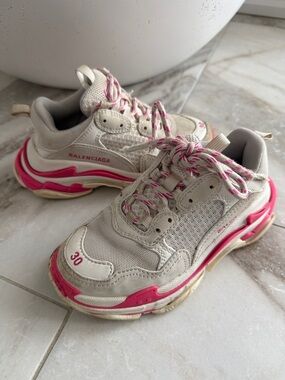 Balenciaga Cream and Pink Triple-S Style Sneakers
